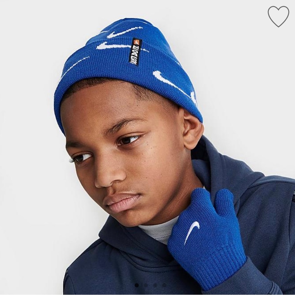 Nike Swoosh Repeat Beanie & Gloves Big Kids 2-Piece Set 8-20 Royal Blue 9A2988-U